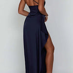 Fits Your Curves Satin One Shoulder Drape Slit Maxi Dress