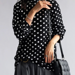 Long Sleeves Loose Polka-Dot Heaps Collar T-Shirts Tops