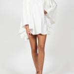 Solid Color High-Neck Backless Flared Sleeves Mini Dress