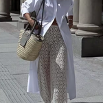 Long Sleeves Solid Color Split-Joint Lapel Maxi Dresses Shirt Dress
