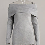 Long Sleeves Loose Solid Color Off-The-Shoulder Pullovers Sweater Tops