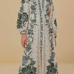 Unique Print Button Down Long Sleeve Shirt Maxi Dress