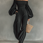 Women's Off-the-shoulder Long-sleeved Pleated Fabric Jumpsuit