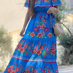 Off-shoulder printed long swing dress