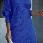 Solid Sequined Off-shoulder Loose Mini Dress