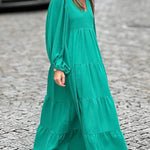 Bubble Long Sleeve V Neck Loose Dress