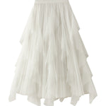 High-waisted ruffled patchwork mesh skirt