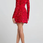 Lydia Embroidered Floral Lace Long Sleeve Belt Tulip Shaped Mini Dress