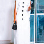 Loose Sleeveless Buttoned Boat Neck Maxi Dresses