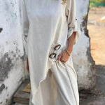 Casual Unique Irregular Button Decoration Robe Pocket Elastic Pants Set