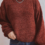 Solid Color Casual Round Neck Lantern Sleeve Short Knitted Sweater