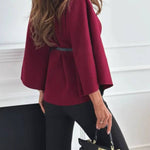 Elegant Moment Woolen Button Turtleneck Belted Oversized Cape
