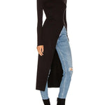 Simple Skinny Split-Side Solid Color High-Neck T-Shirts Tops