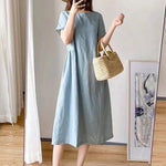 Casual Loose Solid Color Round-Neck Midi Dresses