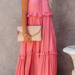Vittoria Shirred Ruffle Tiered Maxi Halter Dress