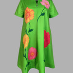 A-Line Loose Flower Print V-Neck Midi Dresses