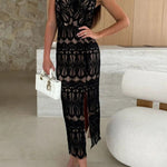 Paulette Unique Lace Halter Backless Slit Stretch Midi Dress