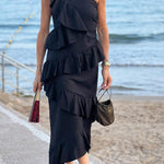 one shoulder asymmetric pleated dress