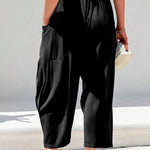 Column Loose Elasticity Pockets Solid Color Casual Pants Bottoms Trousers