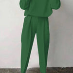 Casual Solid Color Round Neck Pencil Pants Suit