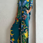Pierson Linen Blend Unique Print Elastic Waist Pocketed Wide Leg Pants