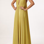 Greek Goddess Distinctive Golden Halter Neck A-line Maxi Dress