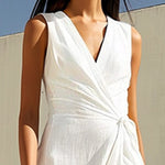 Sleeveless Asymmetric Solid Color Split-Joint Split-Side V-Neck Maxi Dresses