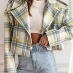 Women Fall/Winter Turndown Collar Plaid Print Jacket