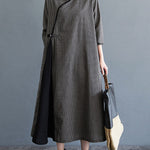 Artistic Retro Plaid Stand Collar Long Cheongsams Dress