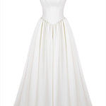 Wide Straps Corset Solid Color Gowns Maxi Dresses-White