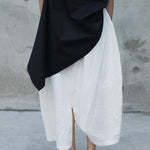 Loose White Linen Split-Side Harem Pants