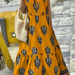 Elegant Sleeveless Mid Length Bohemian Print Dress