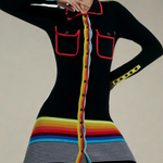 Long Sleeves Skinny Buttoned Contrast Color Striped Lapel Maxi Dresses Shirt Dress