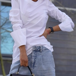 Long Sleeves Loose Solid Color Round-Neck T-Shirts Tops