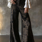 Vintage High-waisted Velveteen Paisley Print Wide-leg Pants