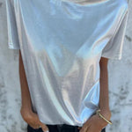 Metallic Solid Color Round Neck Short-sleeved Loose T-shirt