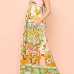 Summer Serenade Linen Blend Unique Print Tie-up Strap Smocked Pocketed Maxi Dress