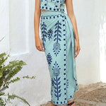 Casual Vacation Geometric Print Bandage Short Sleeve Two Pieces