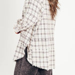 Women's Mineral Washed Button Down Plaid Flannel Shirt
