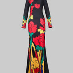 Skinny Flower Print Multi-Colored High Neck Maxi Dresses