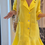 Solid Color Casual Lapel Pocket Ruffle Loose Mini Dress