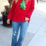 Christmas Tree Holiday Sequined Casual Loose Sweatshirt