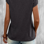 Solid Color Casual Cutout Neck T Shirt