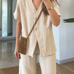 Casual V-Neck Short Sleeves & Pants Two-Piece Set