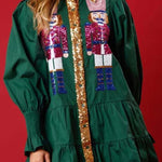 Nutcracker Sequined Button Down Long Sleeve Mini Dress