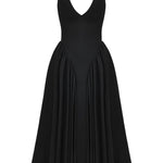 Solid Halter Deep V Neck A-Line Midi Dresses