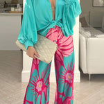 Casual home loose personality floral wide-leg pants