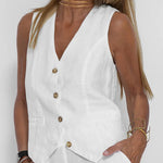 Women Casual Linen Waistcoat Two Set Suits