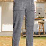 Solid color elastic waist striped straight casual pants