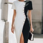 Elegant Asymmetrical Two-Tone Midi Dress